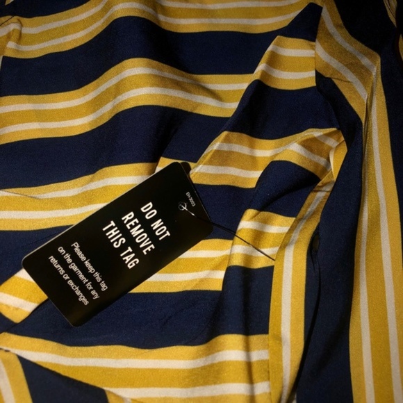NWT Express Striped Knotted v-neck Long Sleeve Blue Yellow Dress - Picture 4 of 5